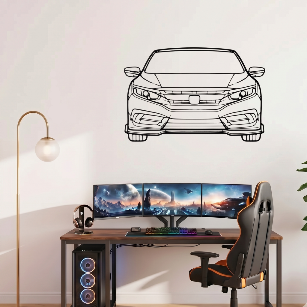 Honda Civic 2016 Front View Laser Cut Metal Wall Art | Premium Steel Wall Decor | Torque Walls
