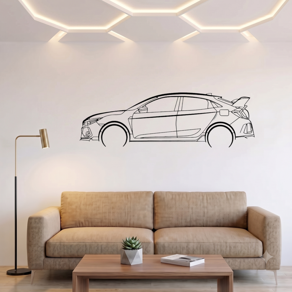 Honda Civic 2018 Type R Laser Cut Metal Wall Art | Premium Steel Car Silhouette | Torque Walls.pk