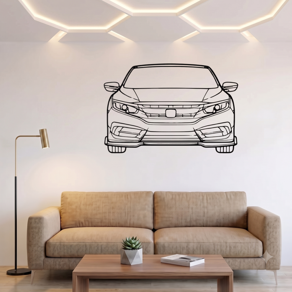 Honda Civic 2016 Front View Laser Cut Metal Wall Art | Premium Steel Wall Decor | Torque Walls