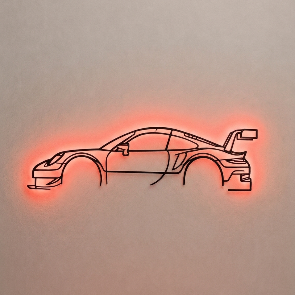 Porsche Laser Cut Metal Wall Art with RGB LED Lights | Premium Steel Wall Decor | Torque Walls