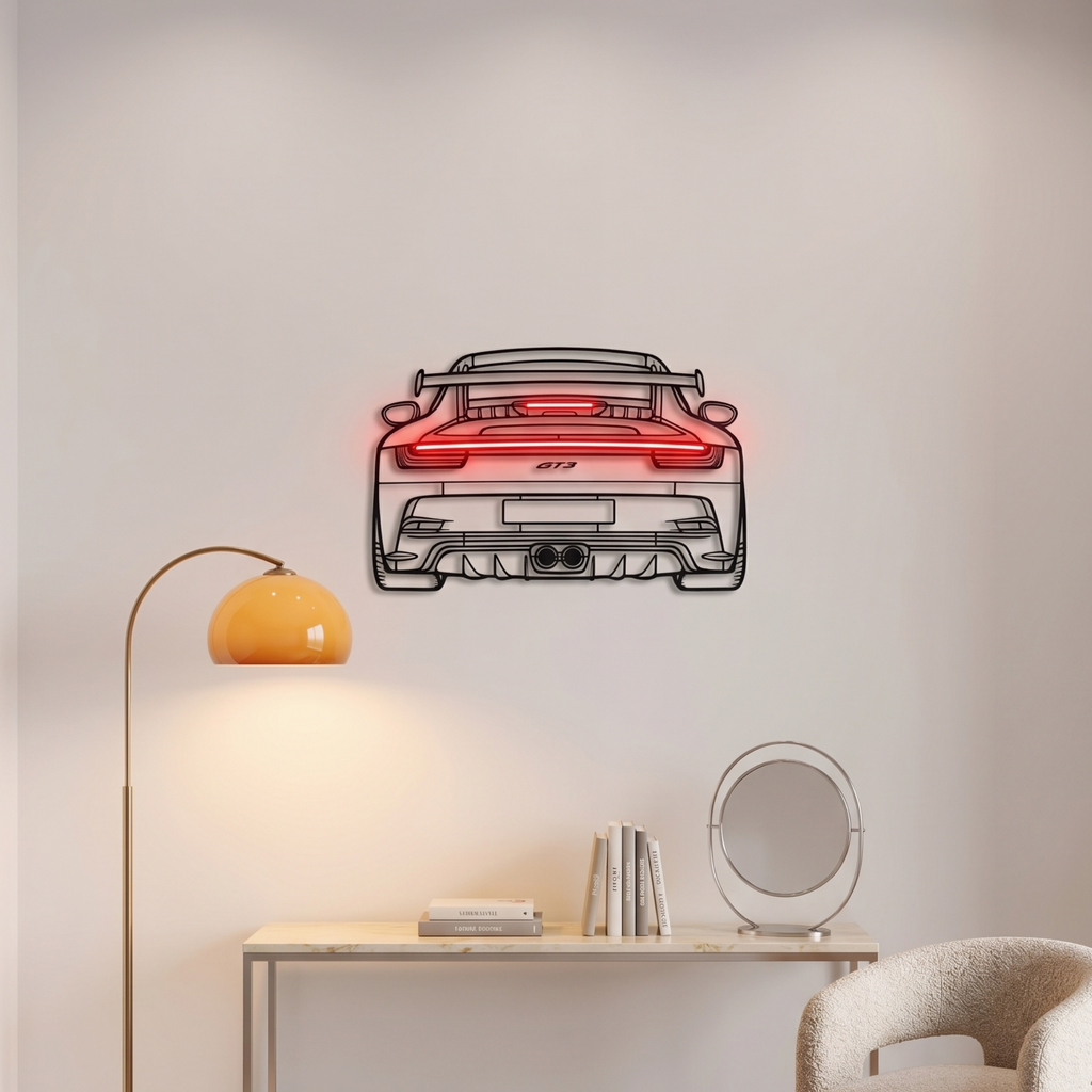 Porsche 911 GT3 Neon Metal Wall Art | Laser Cut Steel Wall Decor with RGB LED | Torque Walls