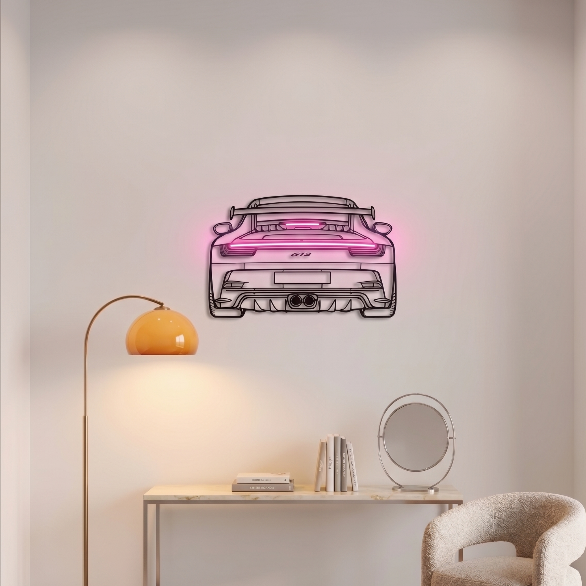Porsche 911 GT3 Neon Metal Wall Art | Laser Cut Steel Wall Decor with RGB LED | Torque Walls