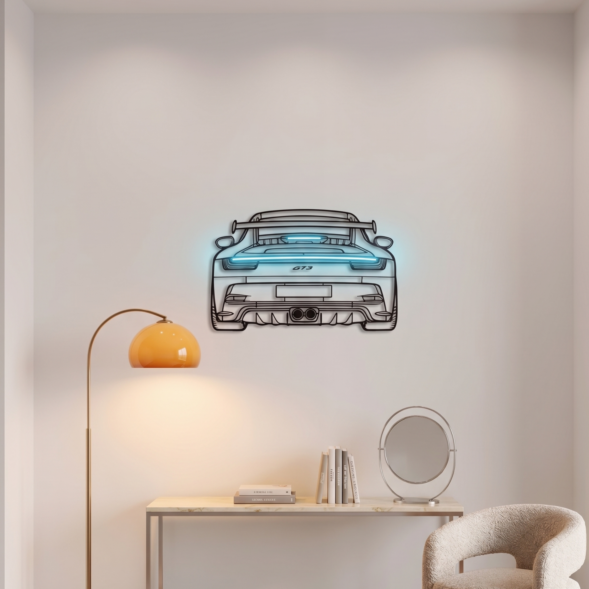 Porsche 911 GT3 Neon Metal Wall Art | Laser Cut Steel Wall Decor with RGB LED | Torque Walls