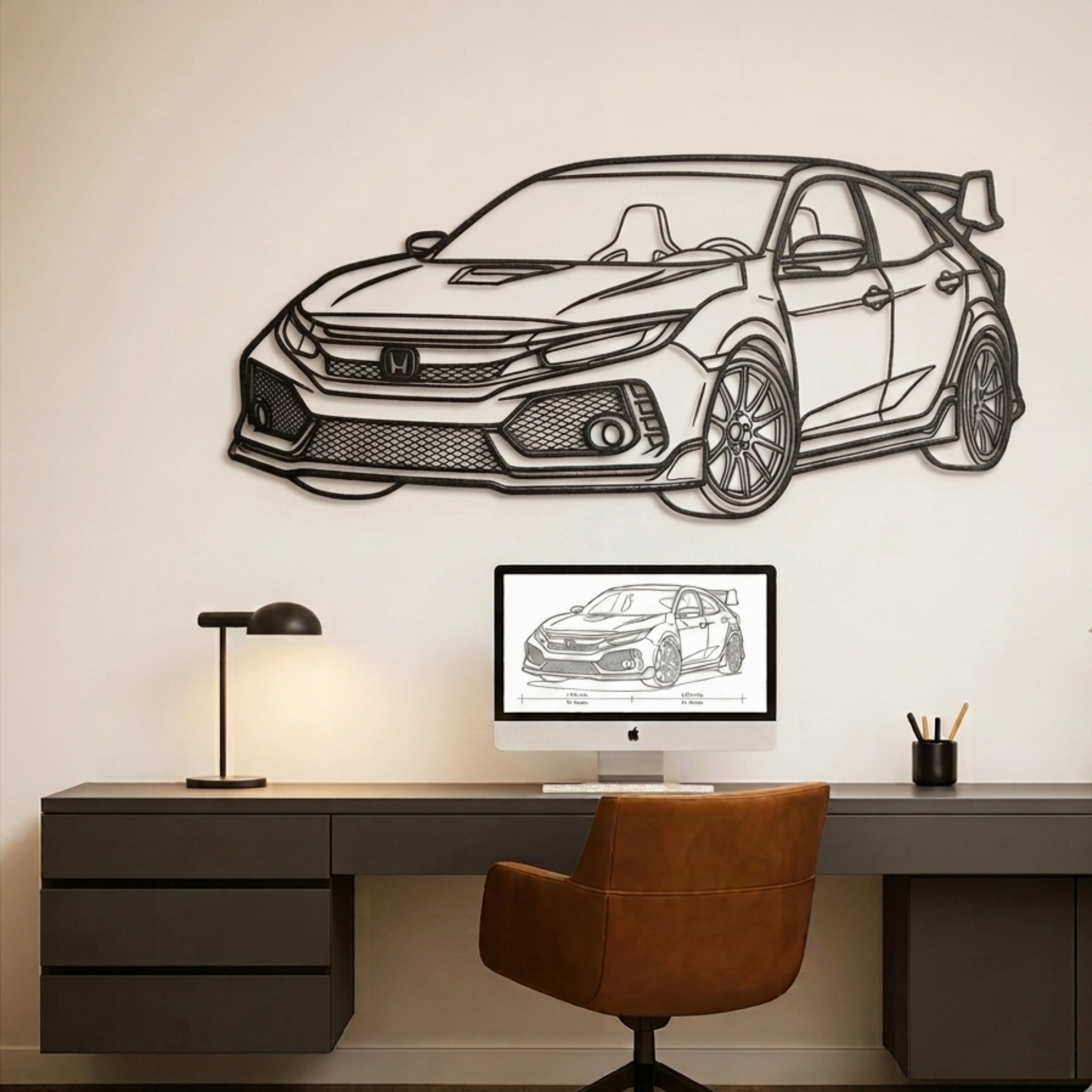 Modified Honda Civic Neon Metal Wall Art | Laser Cut Steel Wall Decor with RGB LED | Torque Walls