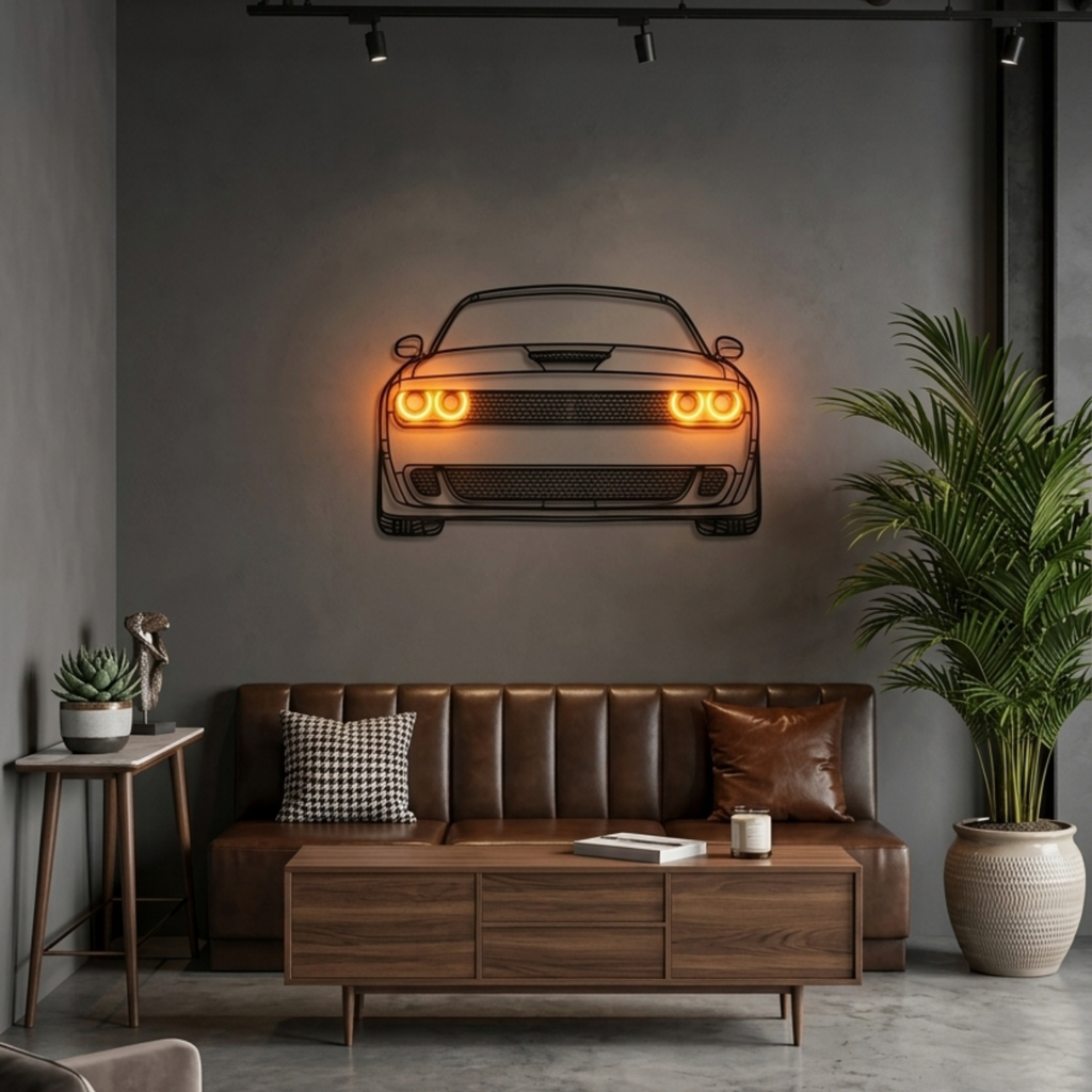 Dodge Neon Metal Car Wall Art | Laser Cut Steel Wall Decor with RGB LED | Torque Walls