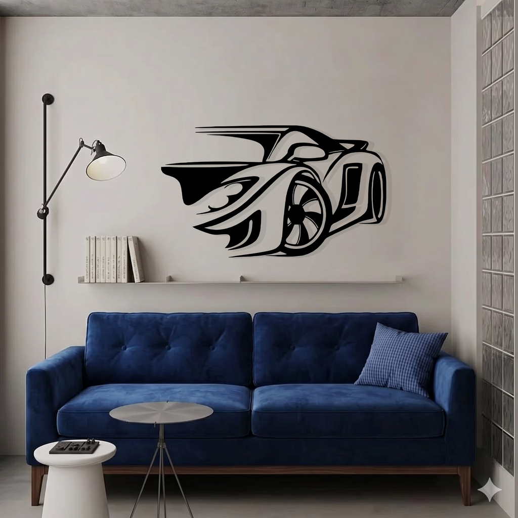 Supercar Metal Wall Art – Modern Car Silhouette Decor for Garage & Room