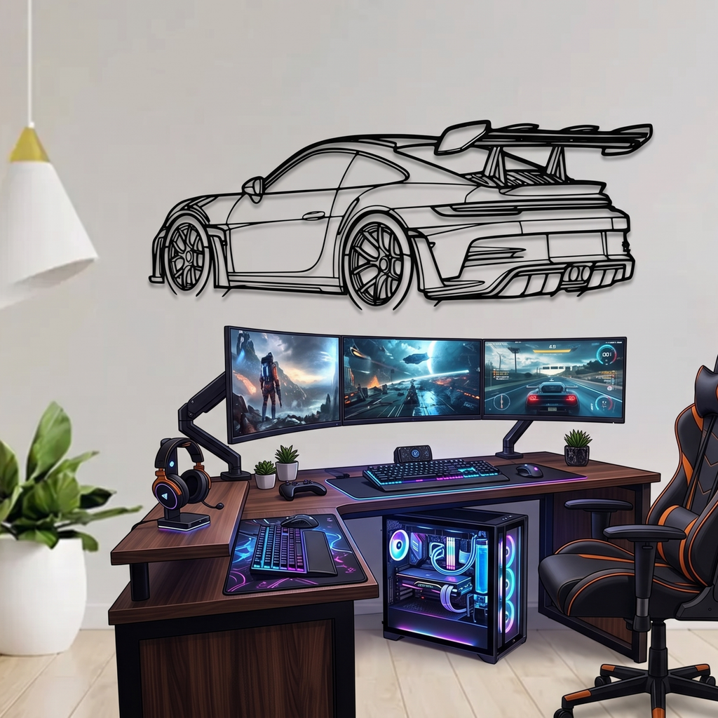 Porsche Metal Wall Frame – Premium Laser Cut Car Wall Art